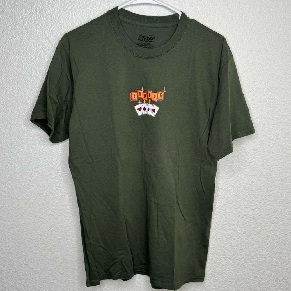 Olive Empyre Graphic Tee with Playing Cards Design